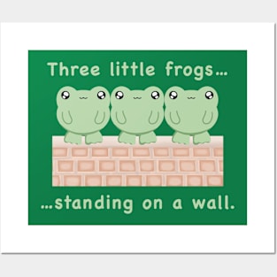 3 Frogs Standing on a Wall Posters and Art